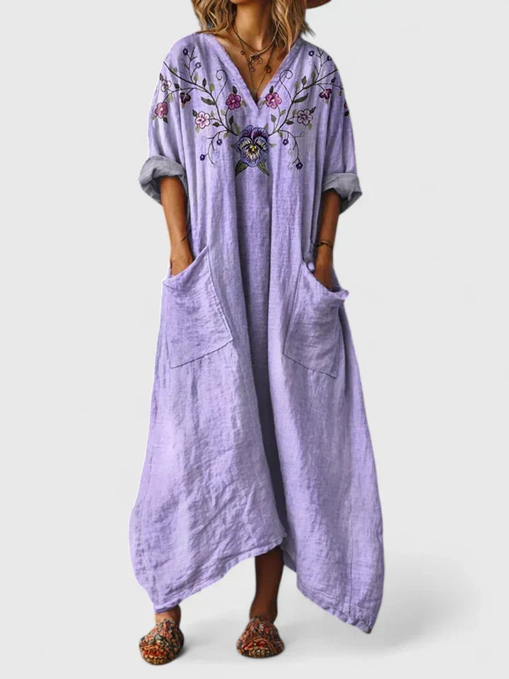 Émeraude | Robe maxi à manches longues et décolleté en V