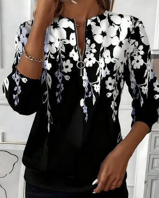 Davina | Sweat-shirt à fleurs avec demi-zip