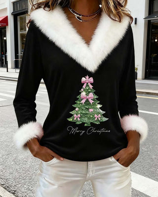 Louella | Pull à col en V avec imprimé sapin de Noël