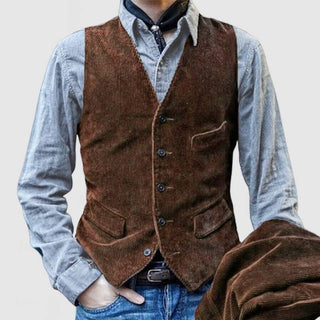 Blazer en Velours Côtelé Vintage avec Gilet pour Hommes