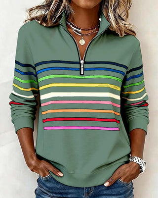 Delia | Pull rayé avec fermeture éclair quart