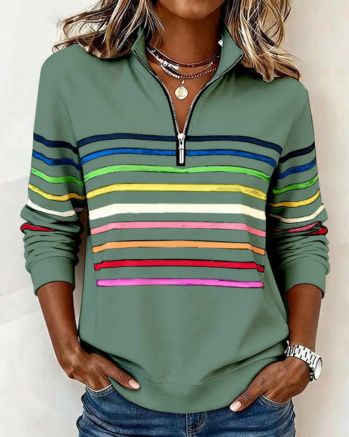 Delia | Pull rayé avec fermeture éclair quart