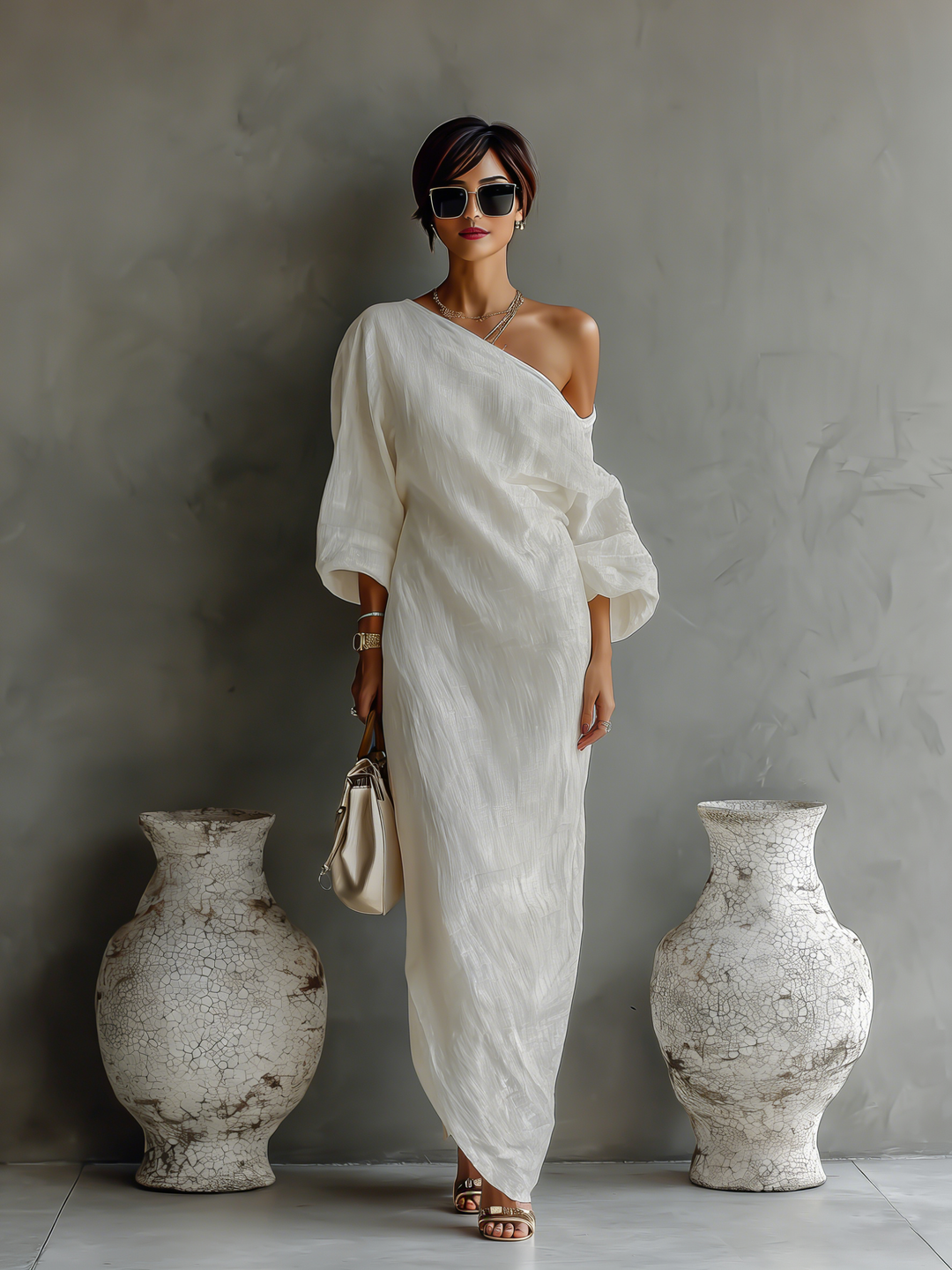 Robe en Lin Écrue Sans Épaules