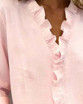 Indie | Blouse avec volants, décolleté en V et manches longues