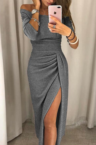 Adelai | Robe midi sans épaule avec fente