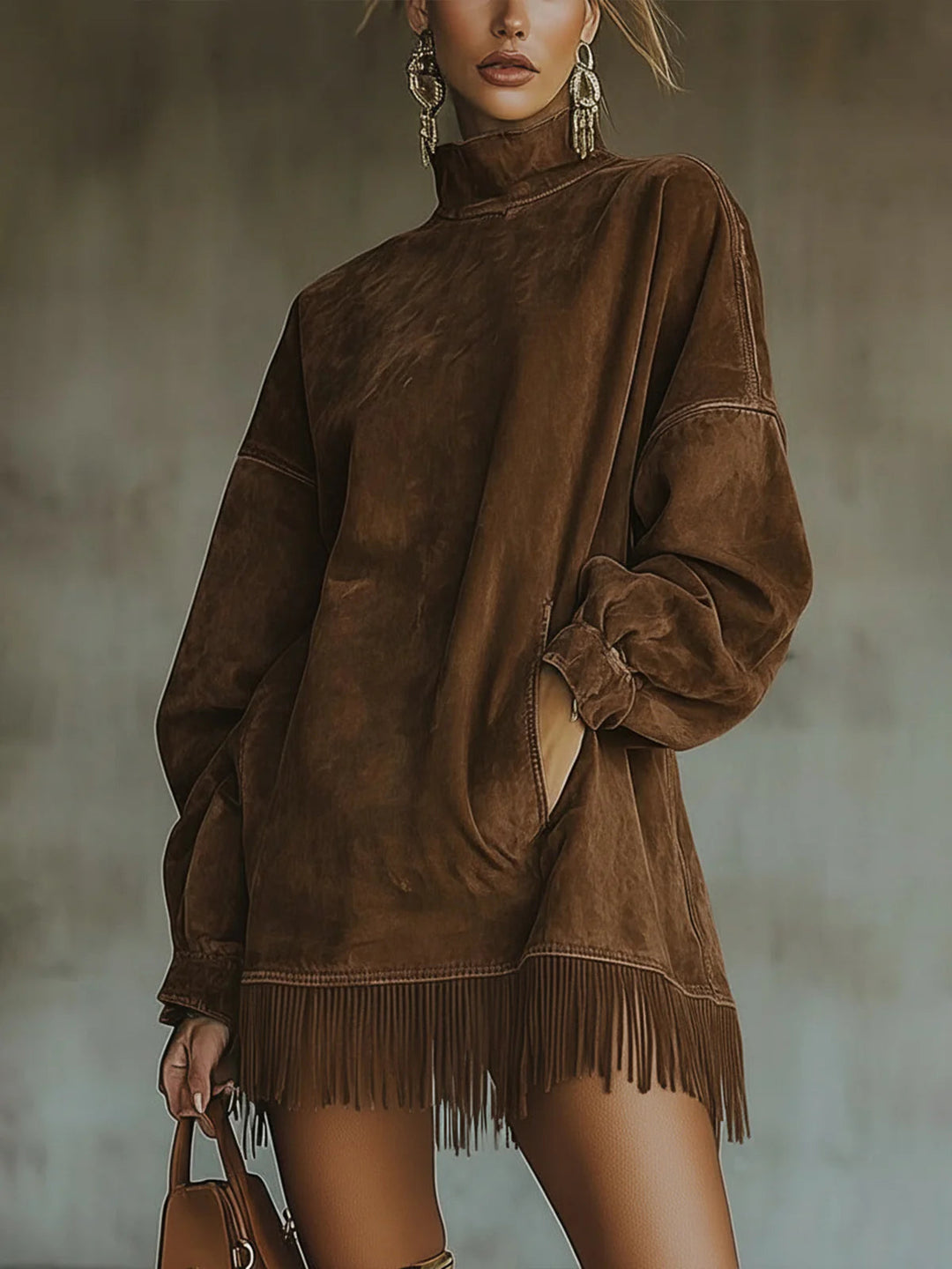 Muriel | Robe mini à manches longues avec franges