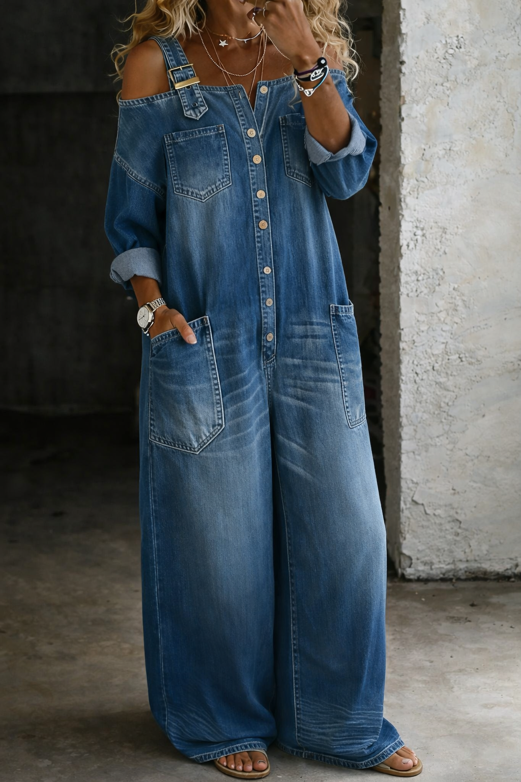 Stefania | Chemise en denim avec épaules dénudées