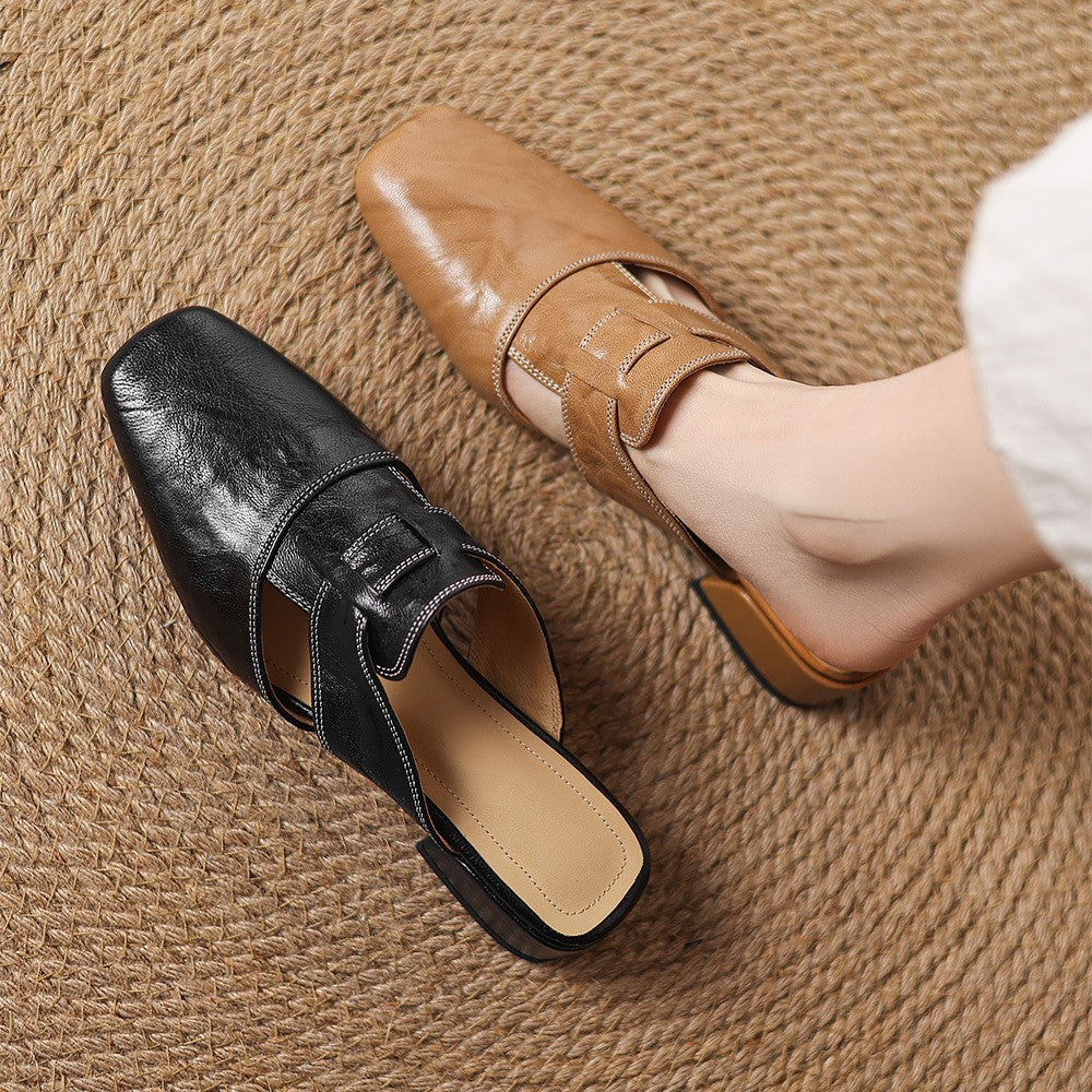 Mules en cuir Rosel avec bout carré