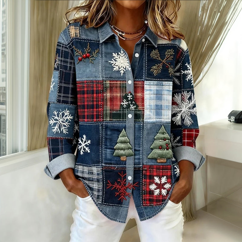 Bernadette | Chemise de patchwork de Noël avec patte de boutonnage