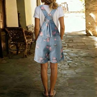 Judy | Salopette Vintage en Denim Lavato avec Sensation de Coton Doux à Fleurs