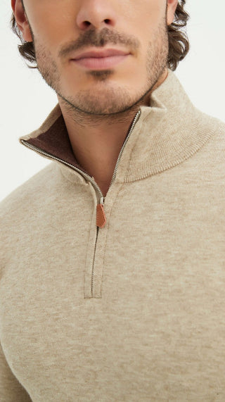 Malte | Pull beige avec demi-zip