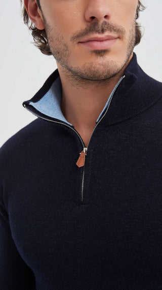Isak | Sweat-shirt bleu marine avec demi-zip