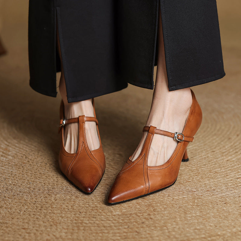 Aveline Cuir T-Riemen Escarpins