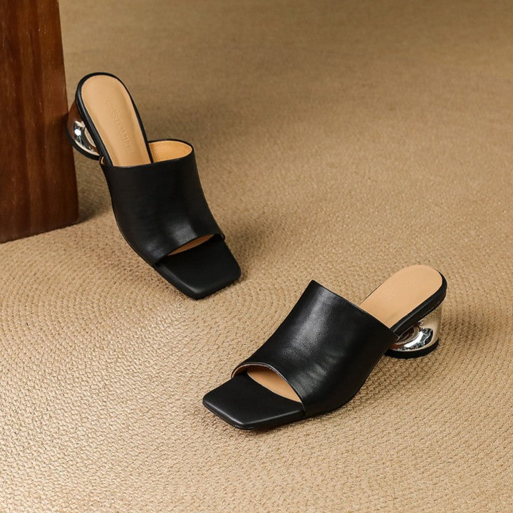 Mules en cuir Virelle Curve avec talon