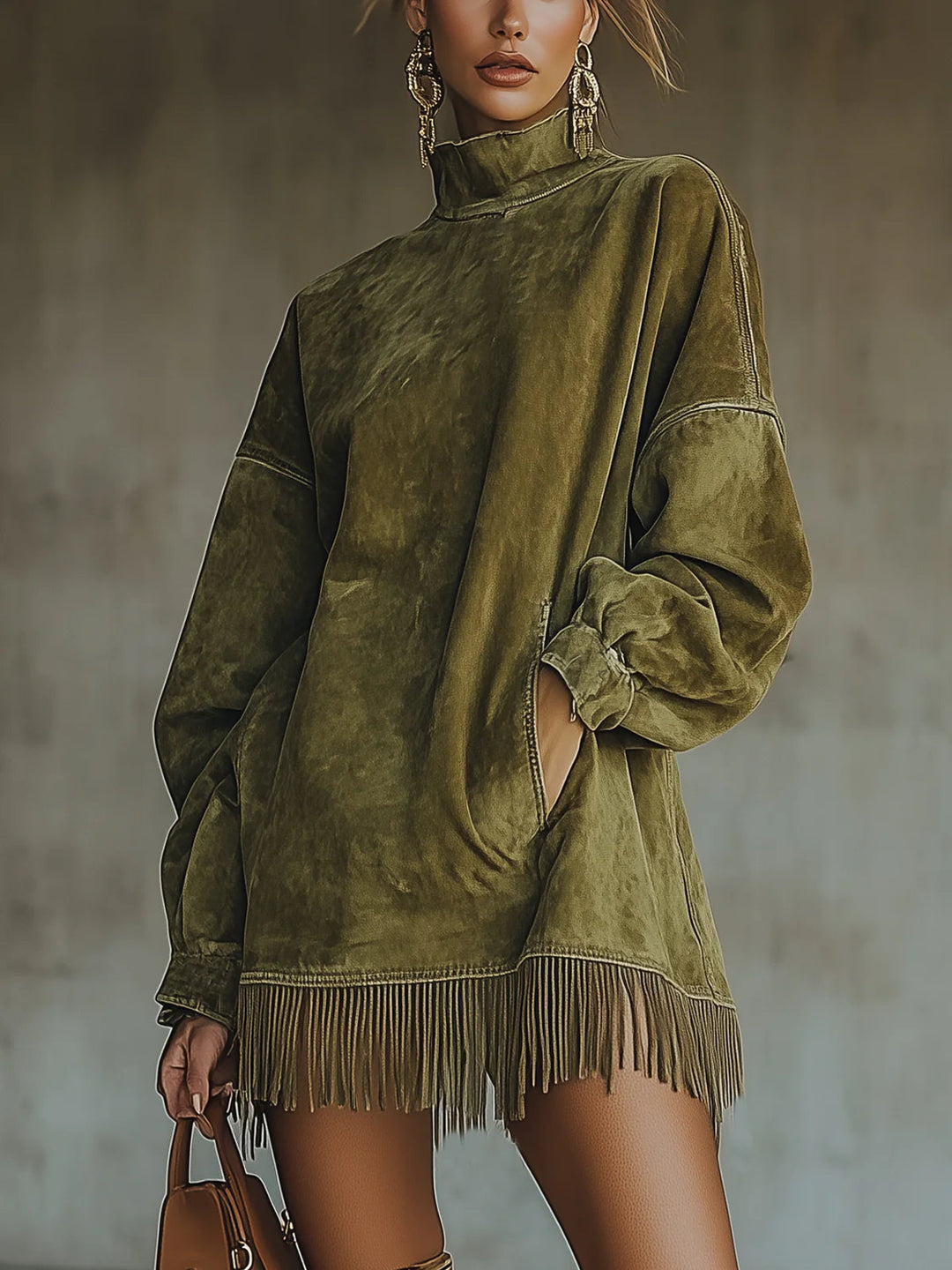 Muriel | Robe mini à manches longues avec franges
