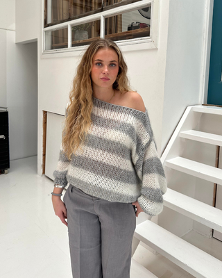 "Louisa | Pull en tricot rayé" peut être reformulé en "Louisa | Pull en tricot à motif rayé".