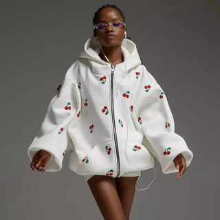 Cornelia | Veste blanche avec motif cerise