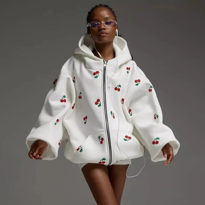 Cornelia | Veste blanche avec motif cerise