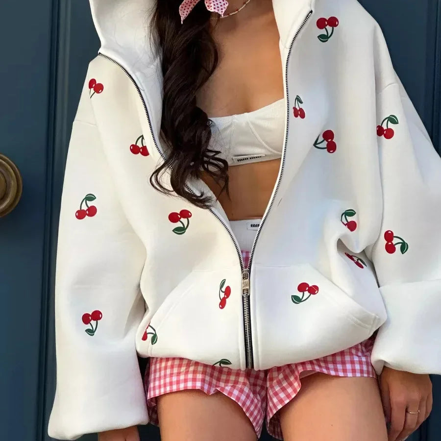 Cornelia | Veste blanche avec motif cerise