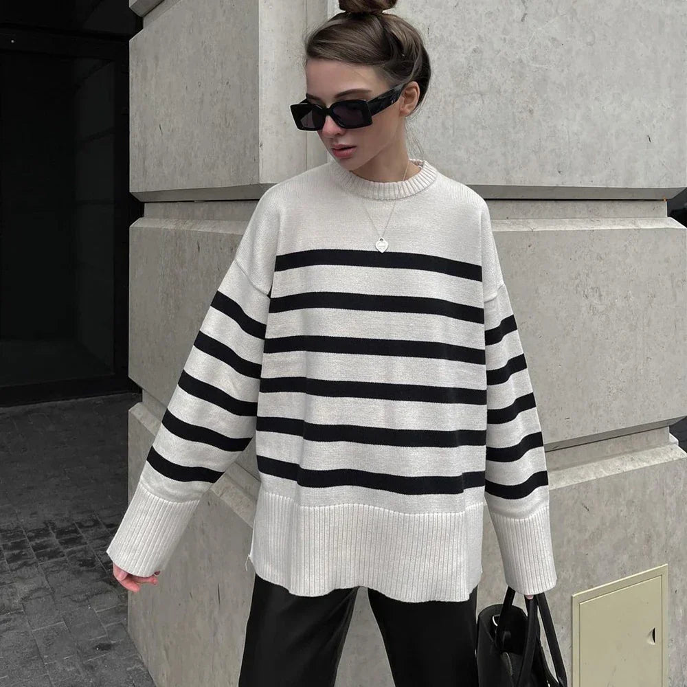 Gerda | Pull avec col rond et rayures