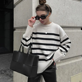 Gerda | Pull avec col rond et rayures