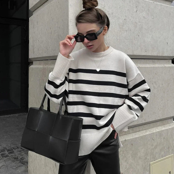 Gerda | Pull avec col rond et rayures