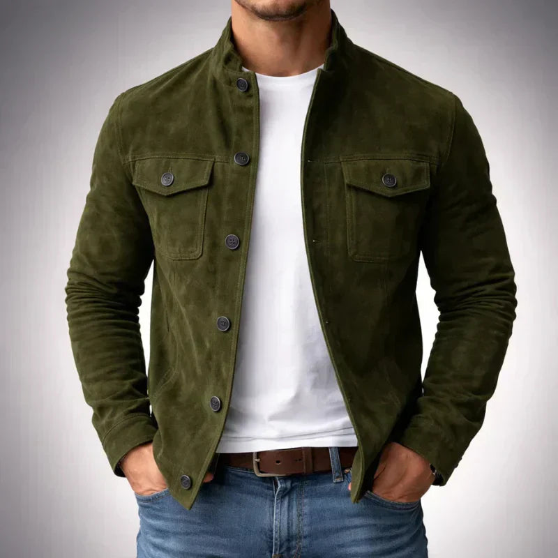 Veste en cuir à boutons pour hommes