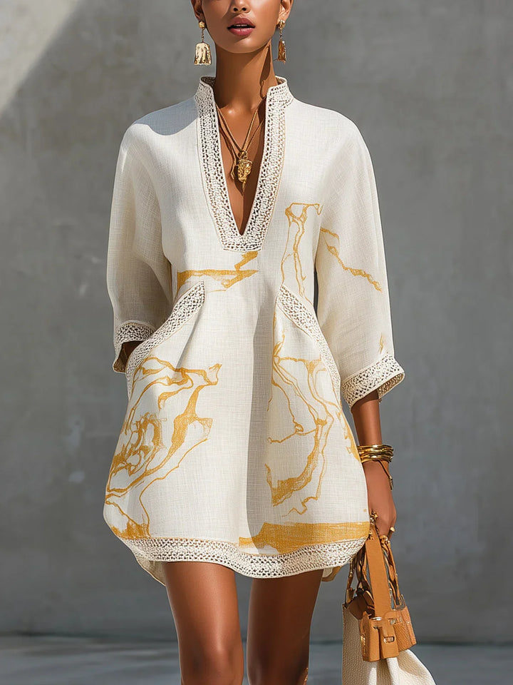 Donatella | Robe Mini Noire Marbrée Dorée