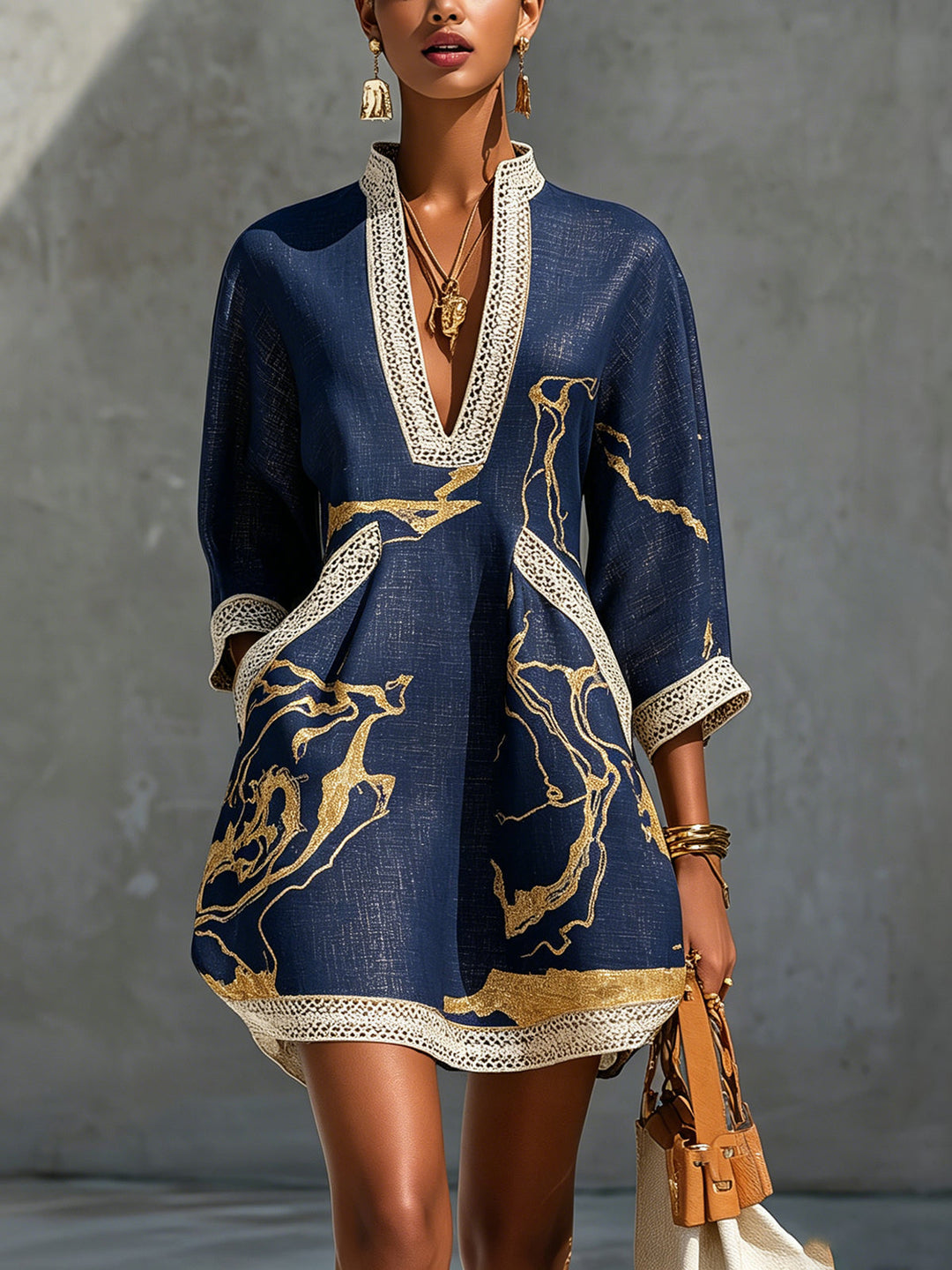 Donatella | Robe Mini Noire Marbrée Dorée