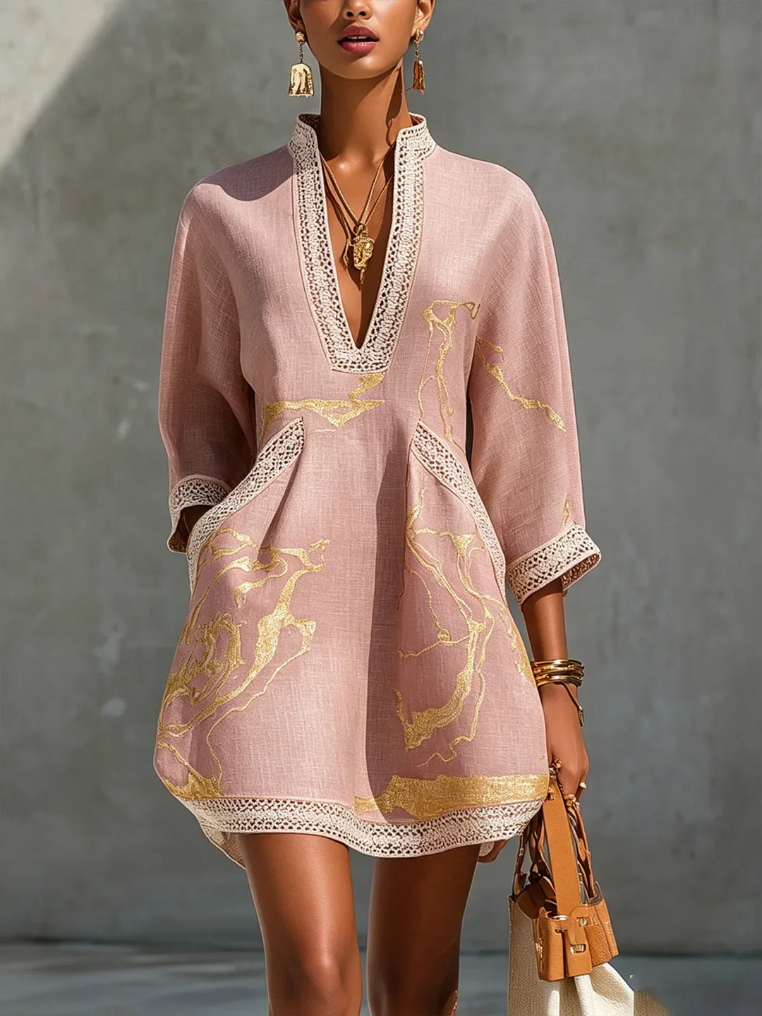 Donatella | Robe Mini Noire Marbrée Dorée