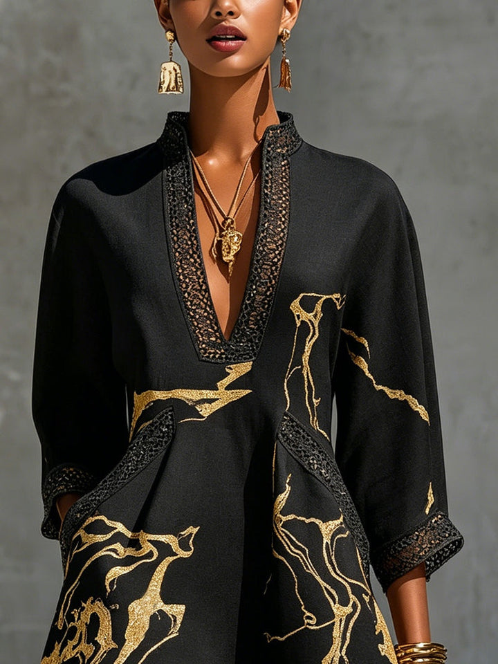 Donatella | Robe Mini Noire Marbrée Dorée