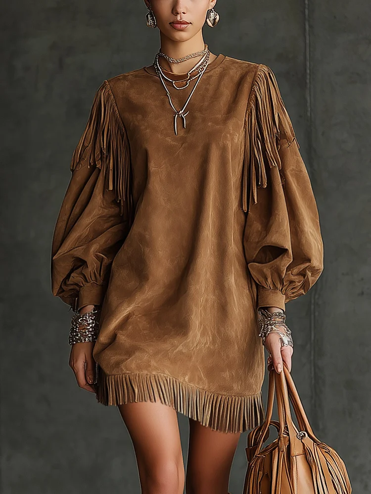 Janice | Robe mini à manches longues avec franges