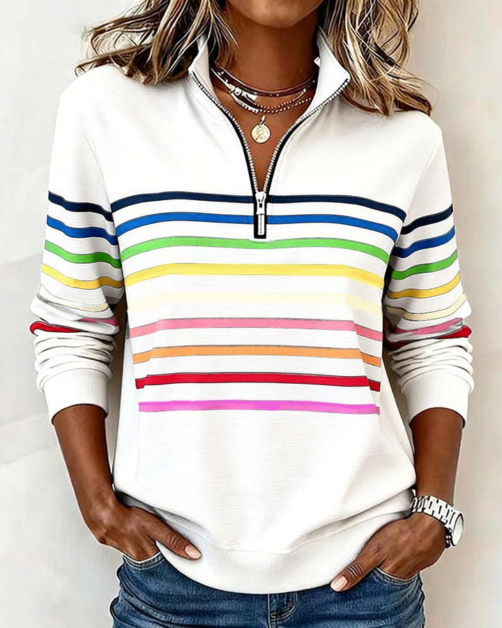 Delia | Pull rayé avec fermeture éclair quart