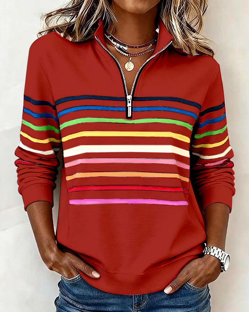 Delia | Pull rayé avec fermeture éclair quart