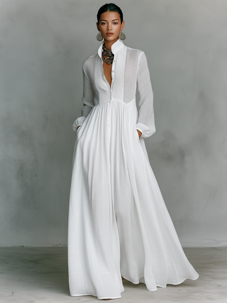 Robe Maxi en Lin Patchwork Col Montant