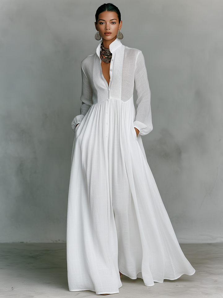 Robe Maxi en Lin Patchwork Col Montant