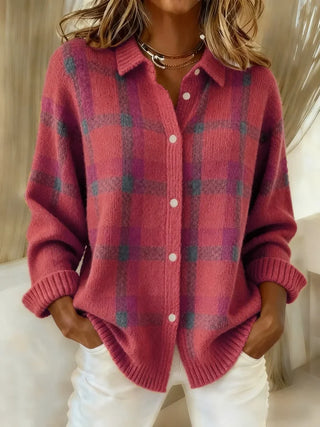 Rowena | Cardigan en tricot à carreaux avec patte de boutonnage