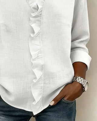 Indie | Blouse avec volants, décolleté en V et manches longues