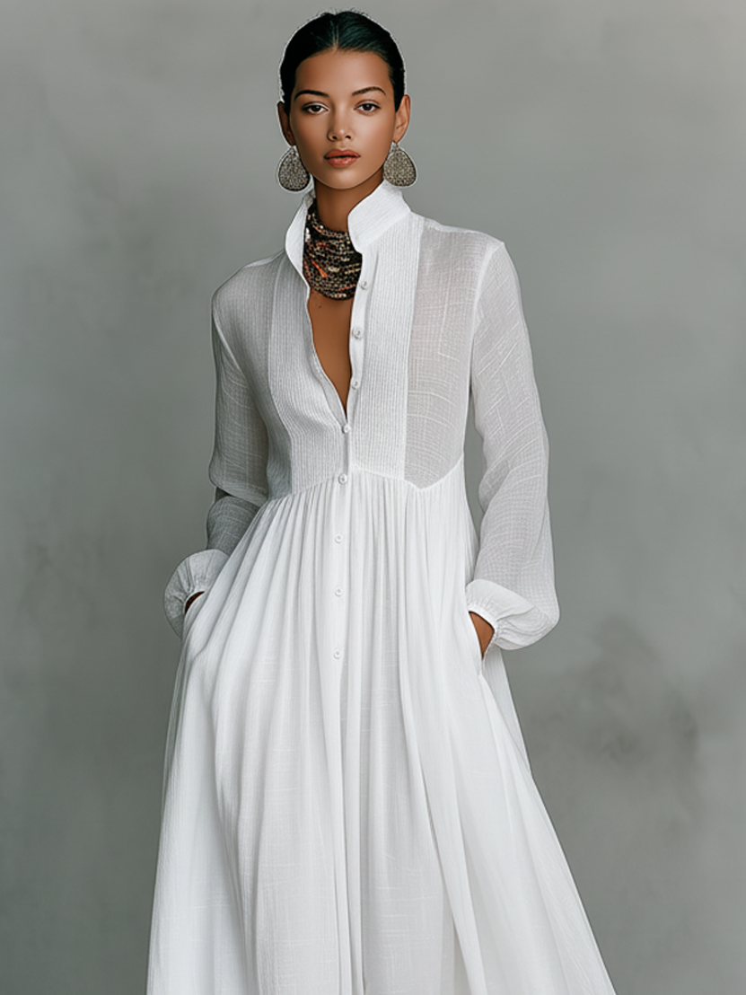 Robe Maxi en Lin Patchwork Col Montant