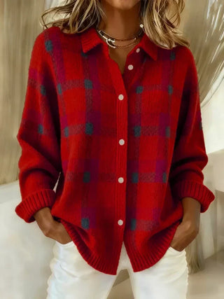 Rowena | Cardigan en tricot à carreaux avec patte de boutonnage