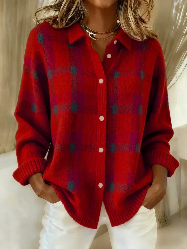 Rowena | Cardigan en tricot à carreaux avec patte de boutonnage