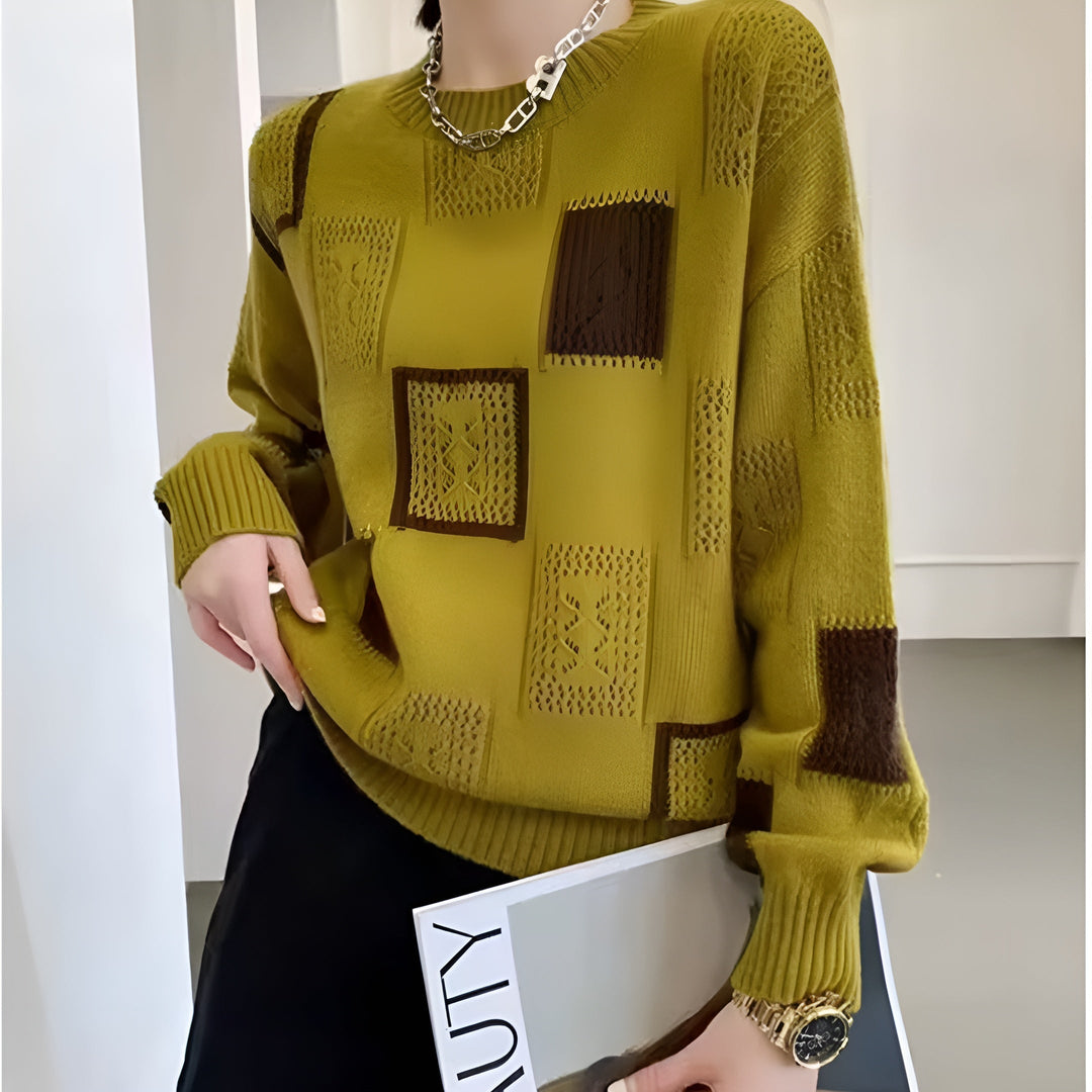 Jasmine | Pull en Tricot avec Patchwork Géométrique