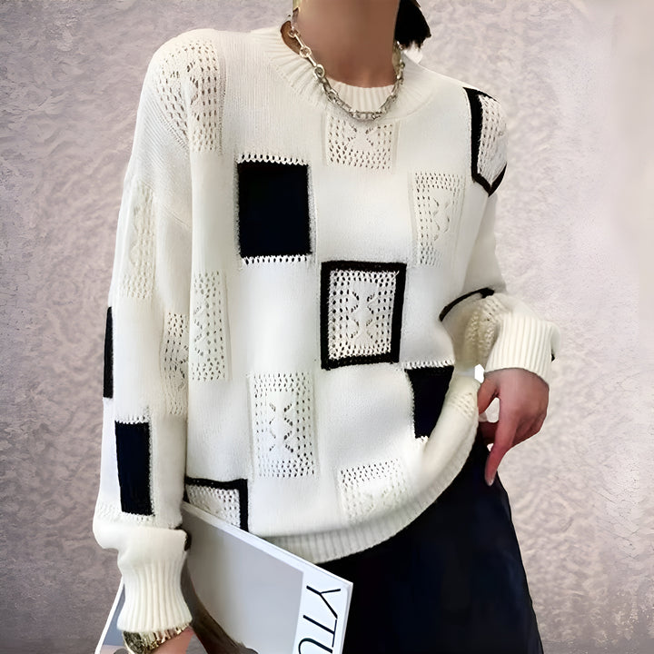 Jasmine | Pull en Tricot avec Patchwork Géométrique