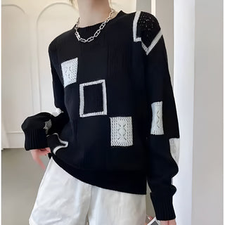 Jasmine | Pull en Tricot avec Patchwork Géométrique