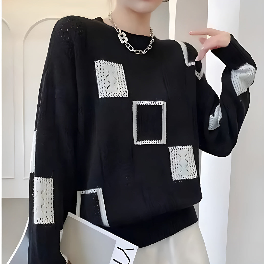 Jasmine | Pull en Tricot avec Patchwork Géométrique