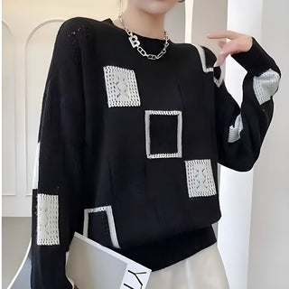 Jasmine | Pull en Tricot avec Patchwork Géométrique