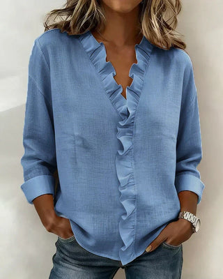 Indie | Blouse avec volants, décolleté en V et manches longues