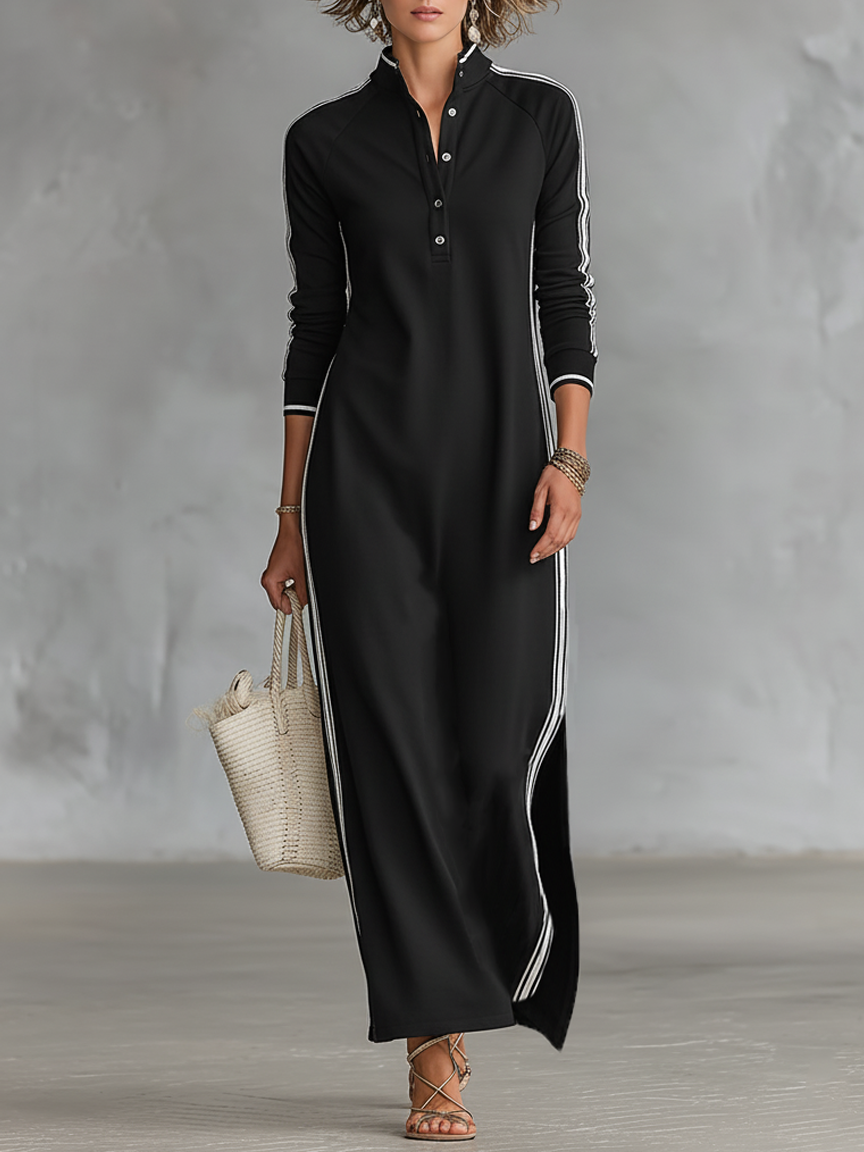 Robe Maxi Sweat Col Boutonné