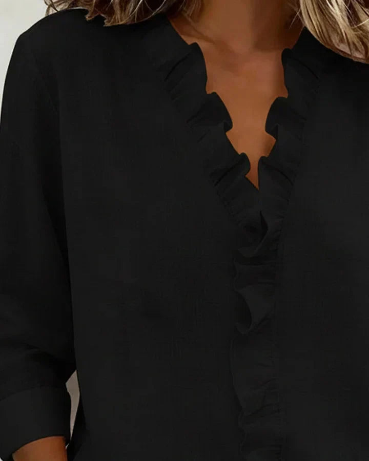 Indie | Blouse avec volants, décolleté en V et manches longues