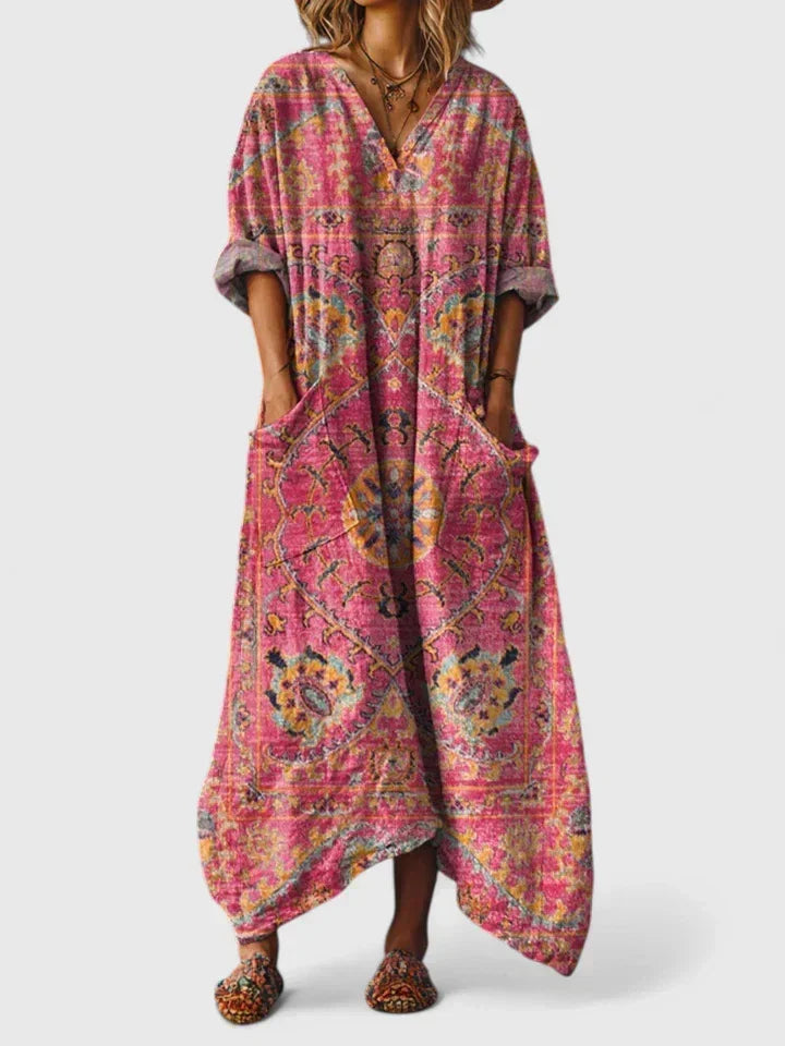Émeraude | Robe maxi à manches longues et décolleté en V